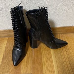 NASTY GAL Faux Leather Lace Up Heeled Boots